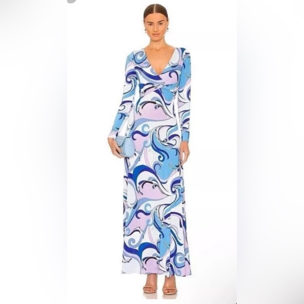 L'AGENCE Nolita Twist Front Dress in Provence Blue & Lavender St Martin XS